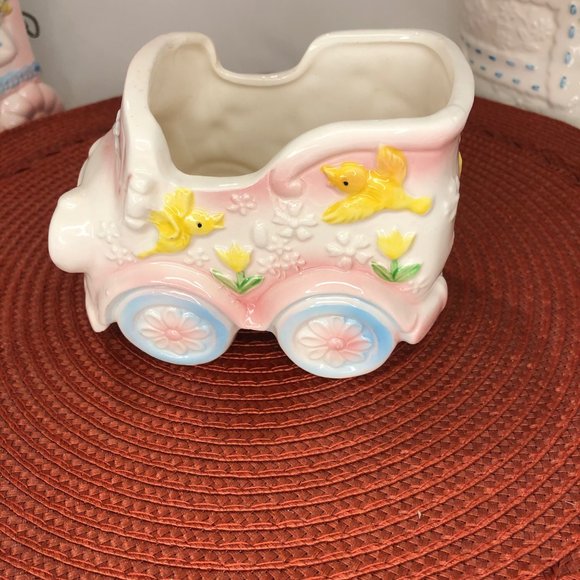 Vintage Nursery Themed Porcelain Music Box Decorative Planter Lot - Picture 6 of 16